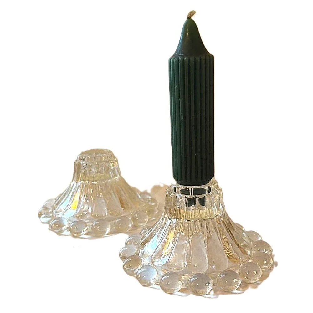 Vintage Candlesticks Set of 2 Clear Glass Hobnail Taper Holder Retro MCM